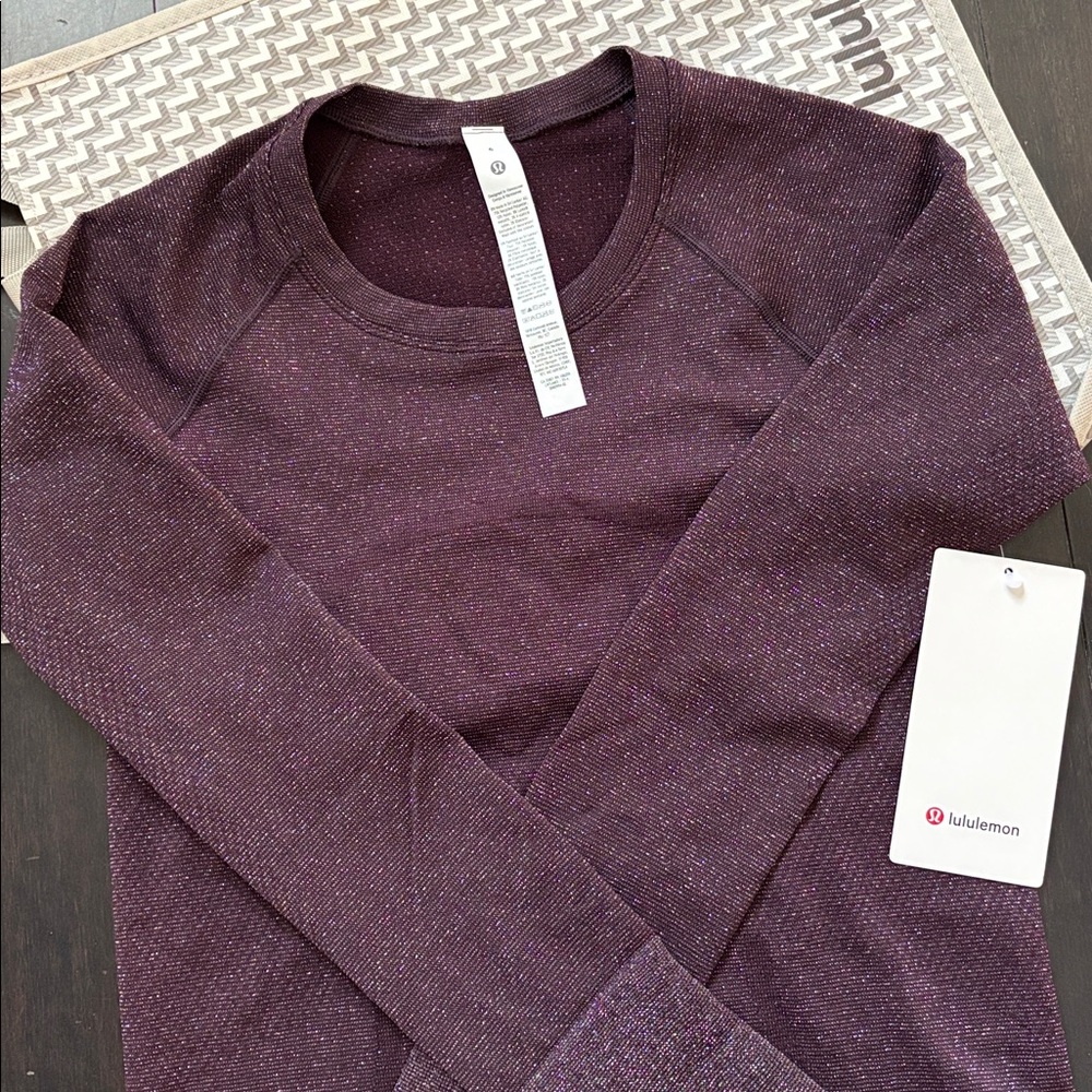 LULULEMON SWIFTLY TECH LONG SLEEVE 2.0 *SPARKLE IN BLACK PLUM/RAINBOW SZ 6 NWT - Picture 3 of 9